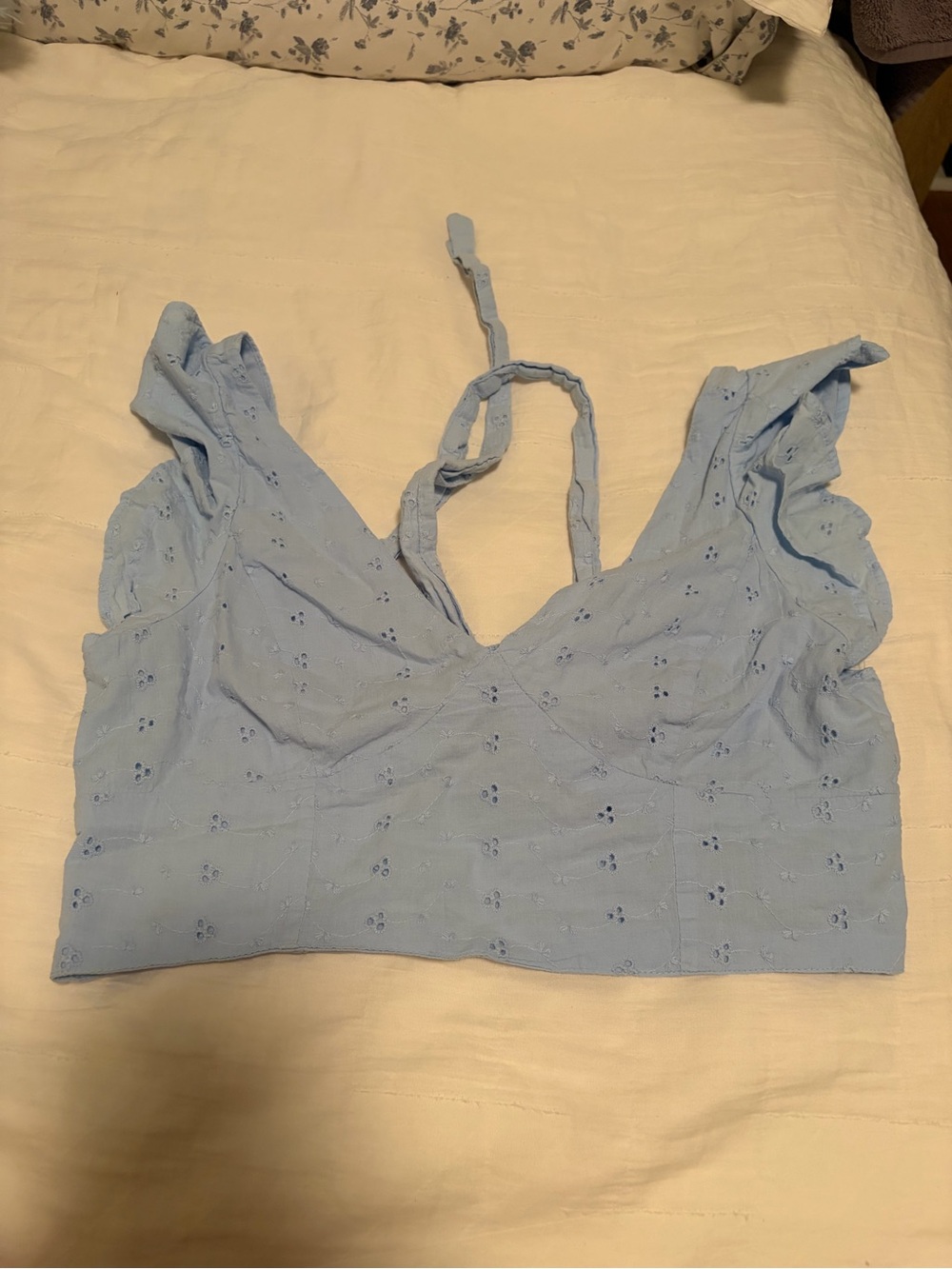 Joey Pale Blue Eyelet Crop Top
